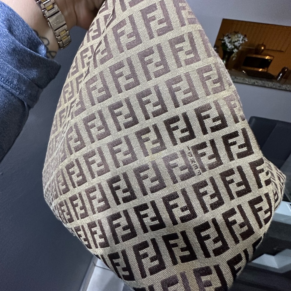 SOLD Auth FENDI Zucchino Tote Bag Beige Brown Canvas Leather 8bh026 - Picture 16 of 17